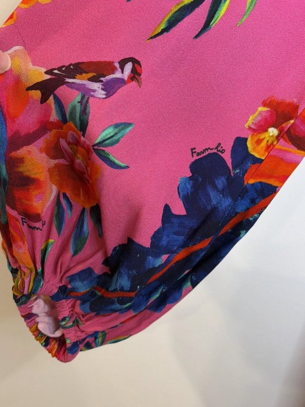 Farm Rio Anthropologie Midi Dress S Long Sleeve Floral Boho Tropical Pink Resort - Picture 10 of 16